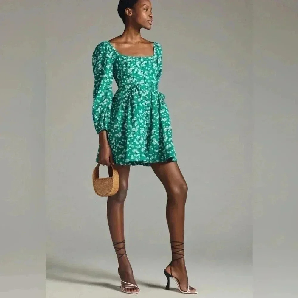 Anthropologie Puff Sleeve Korea Floral Dress